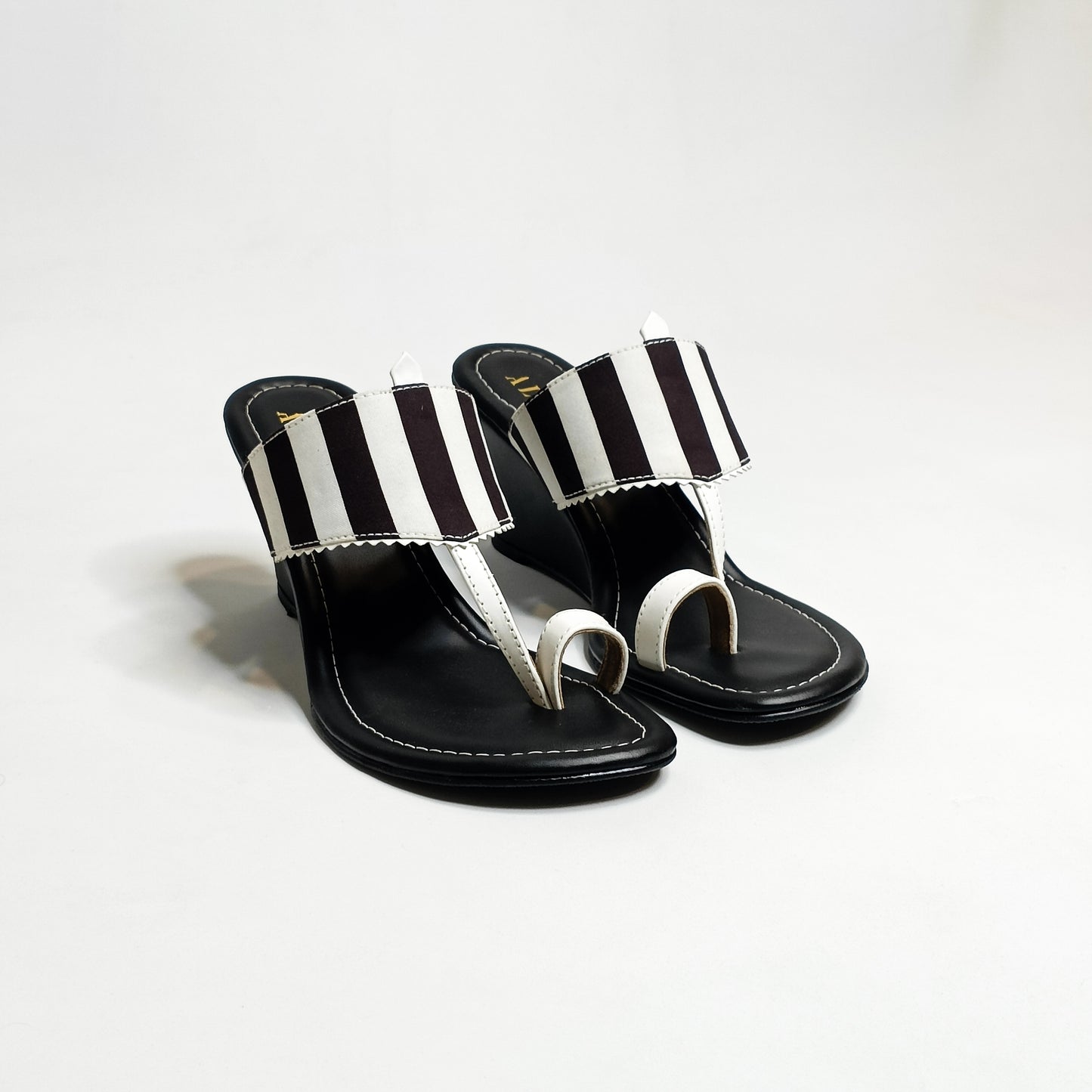 Black & White Stripes Kohla Wedges