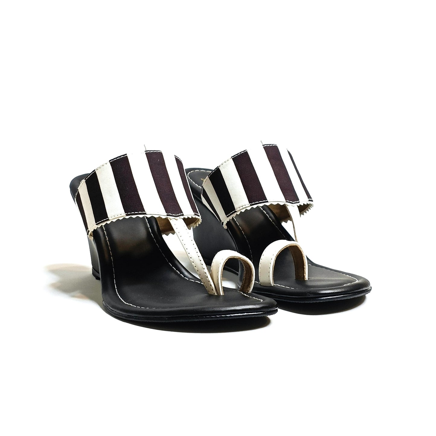 Black & White Stripes Kohla Wedges