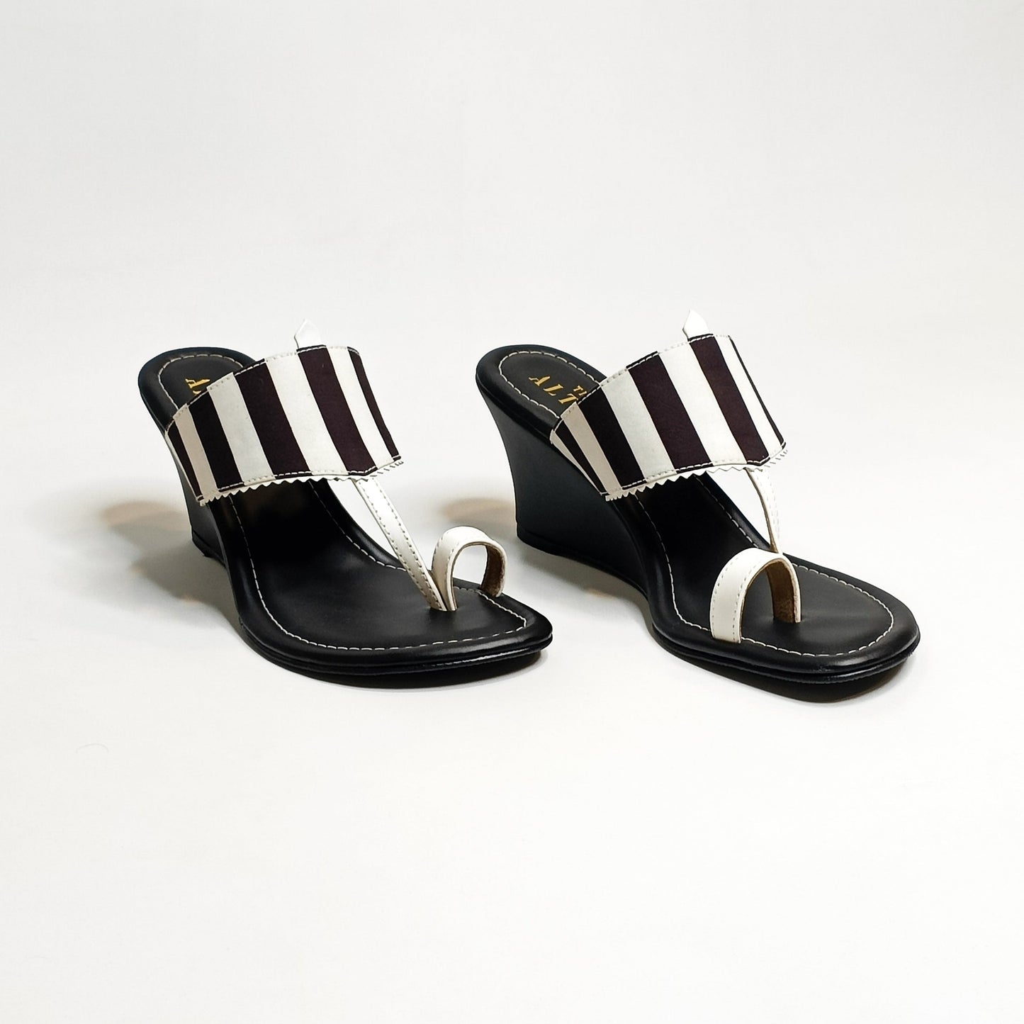 Black & White Stripes Kohla Wedges