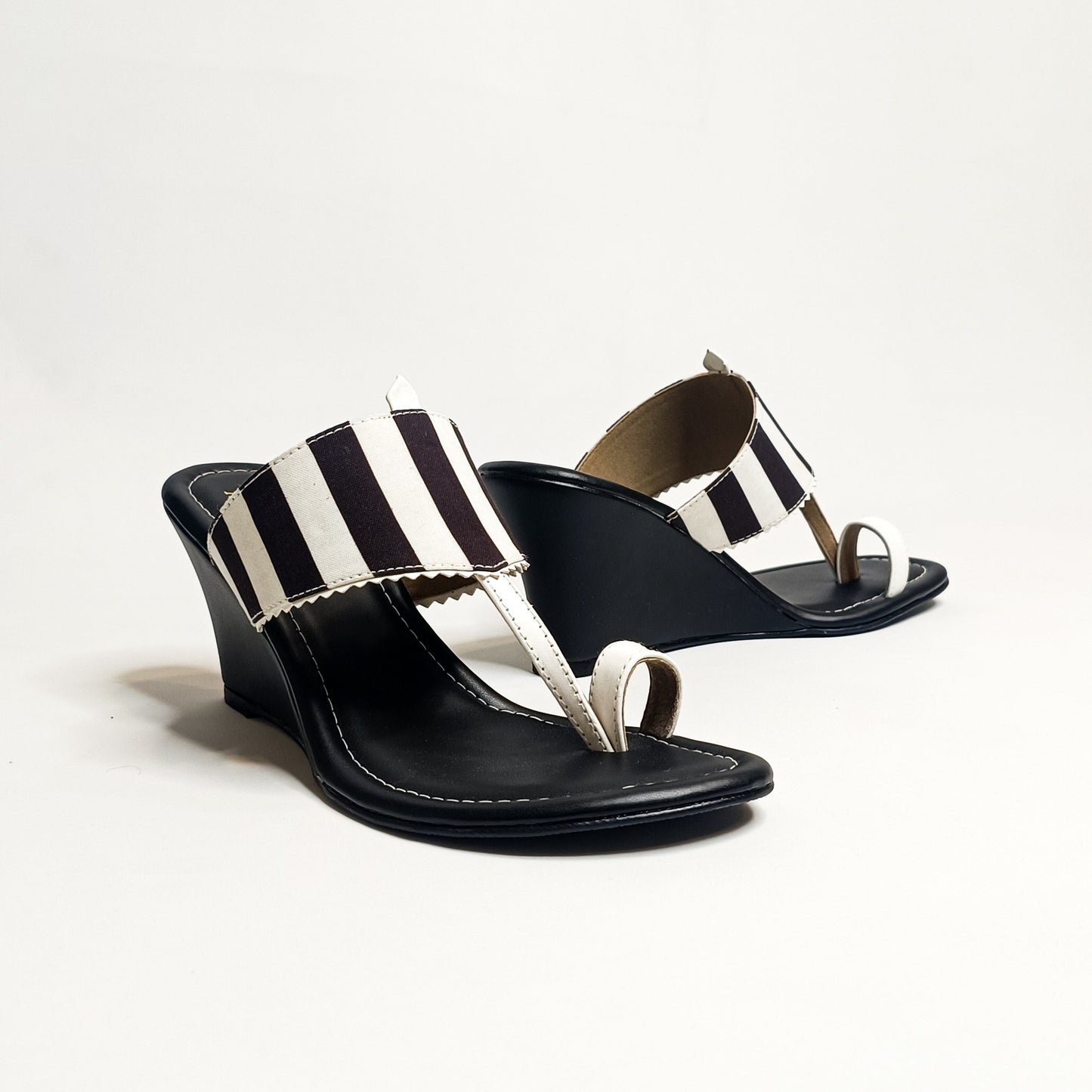 Black & White Stripes Kohla Wedges