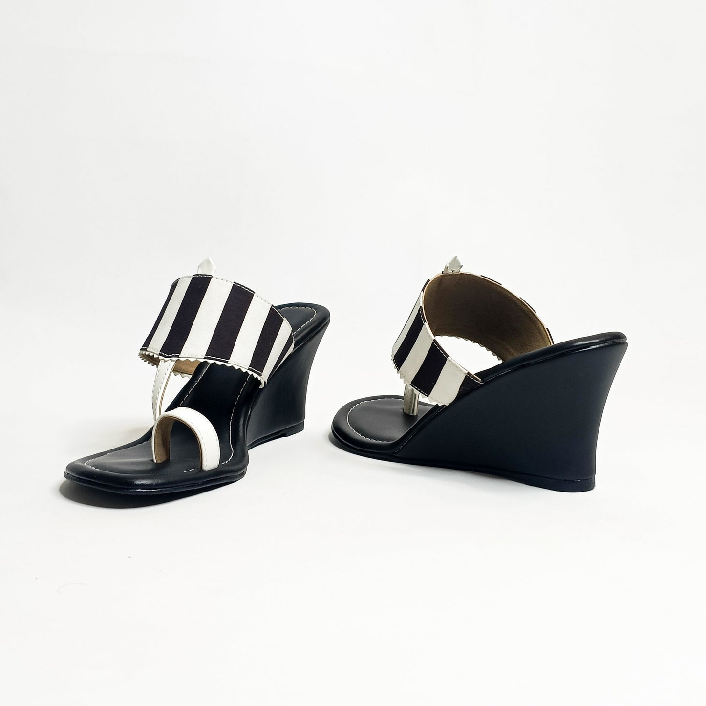 Black & White Stripes Kohla Wedges