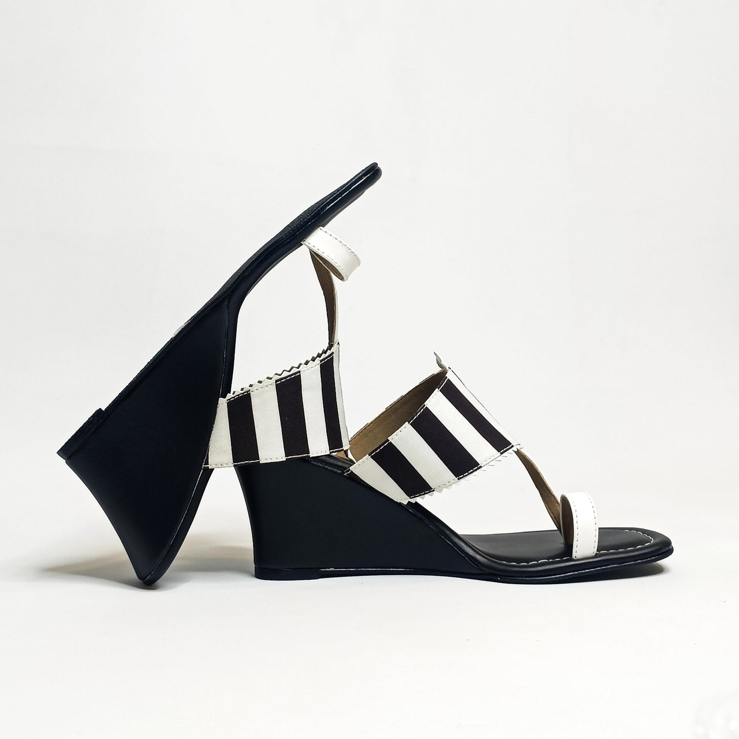 Black & White Stripes Kohla Wedges