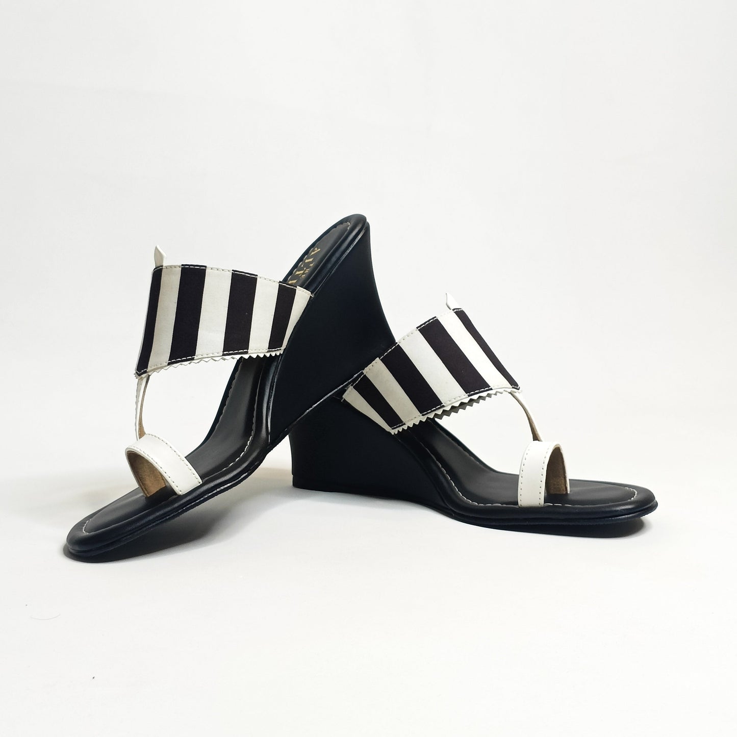 Black & White Stripes Kohla Wedges