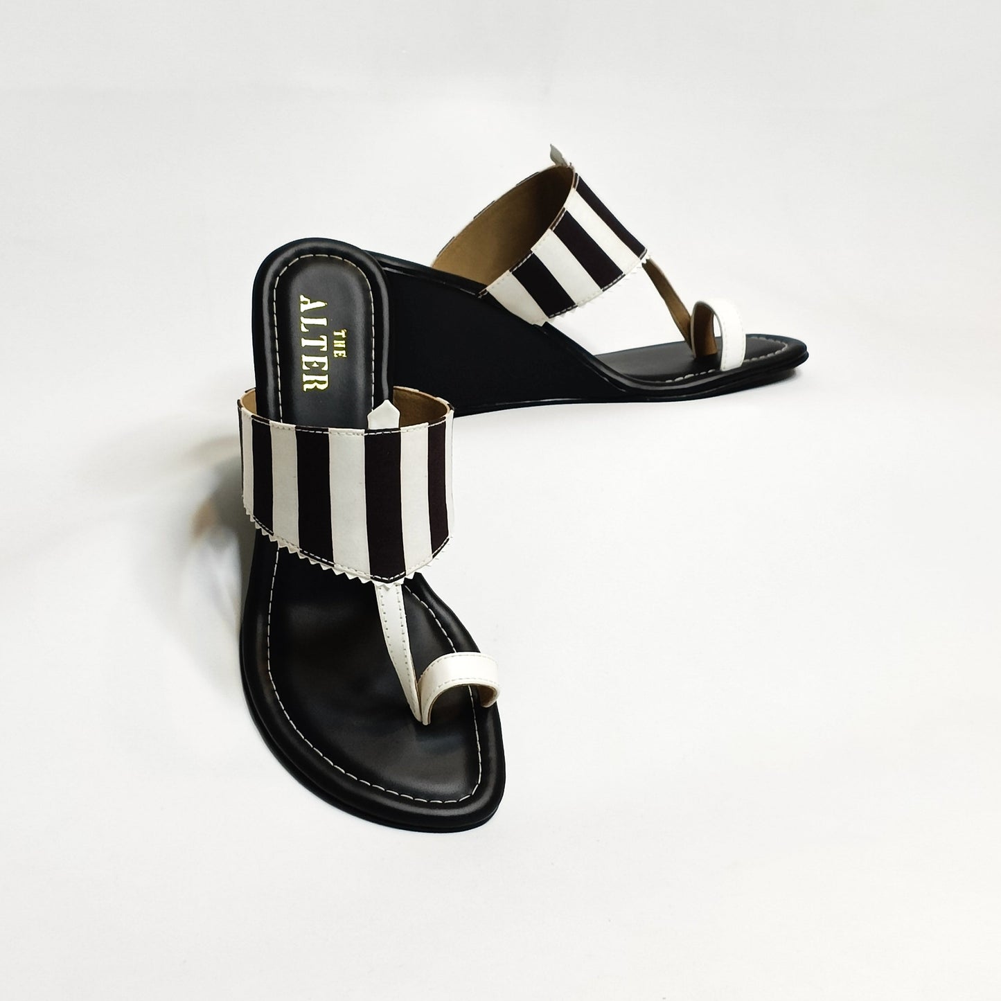 Black & White Stripes Kohla Wedges