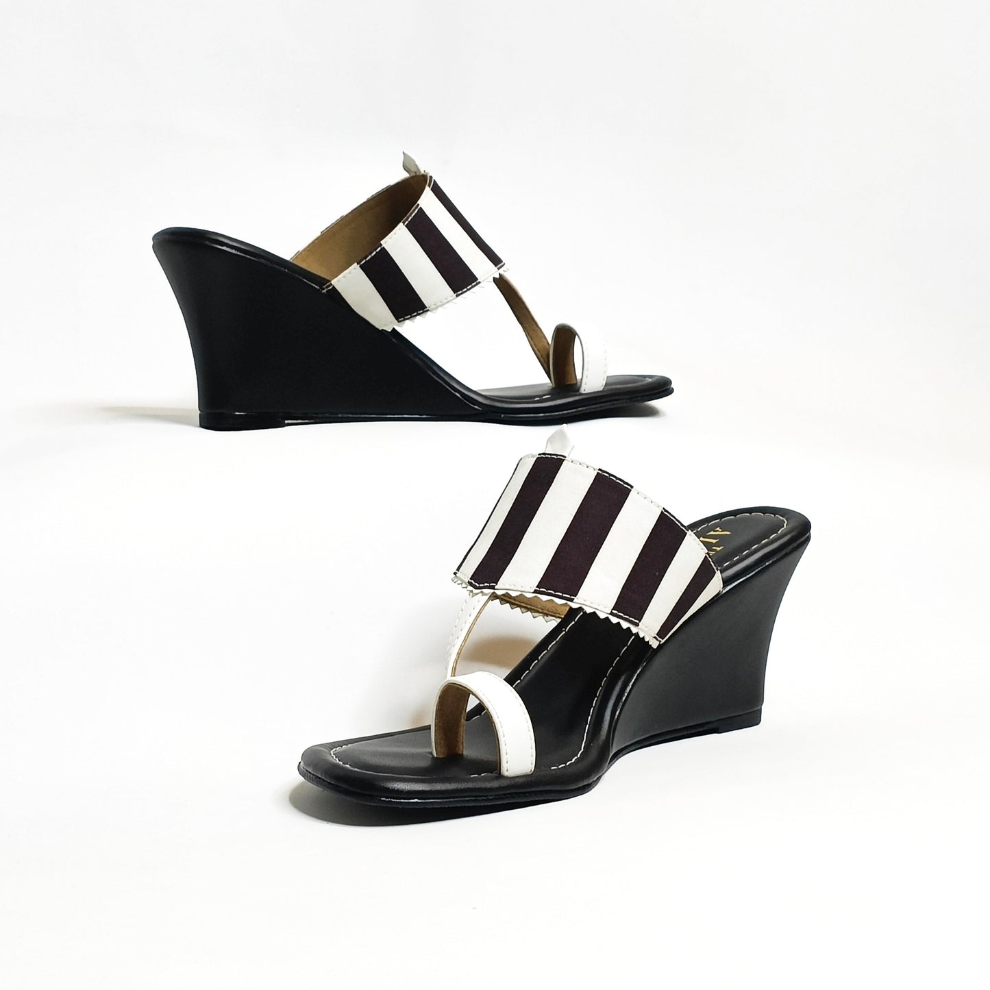 Black & White Stripes Kohla Wedges