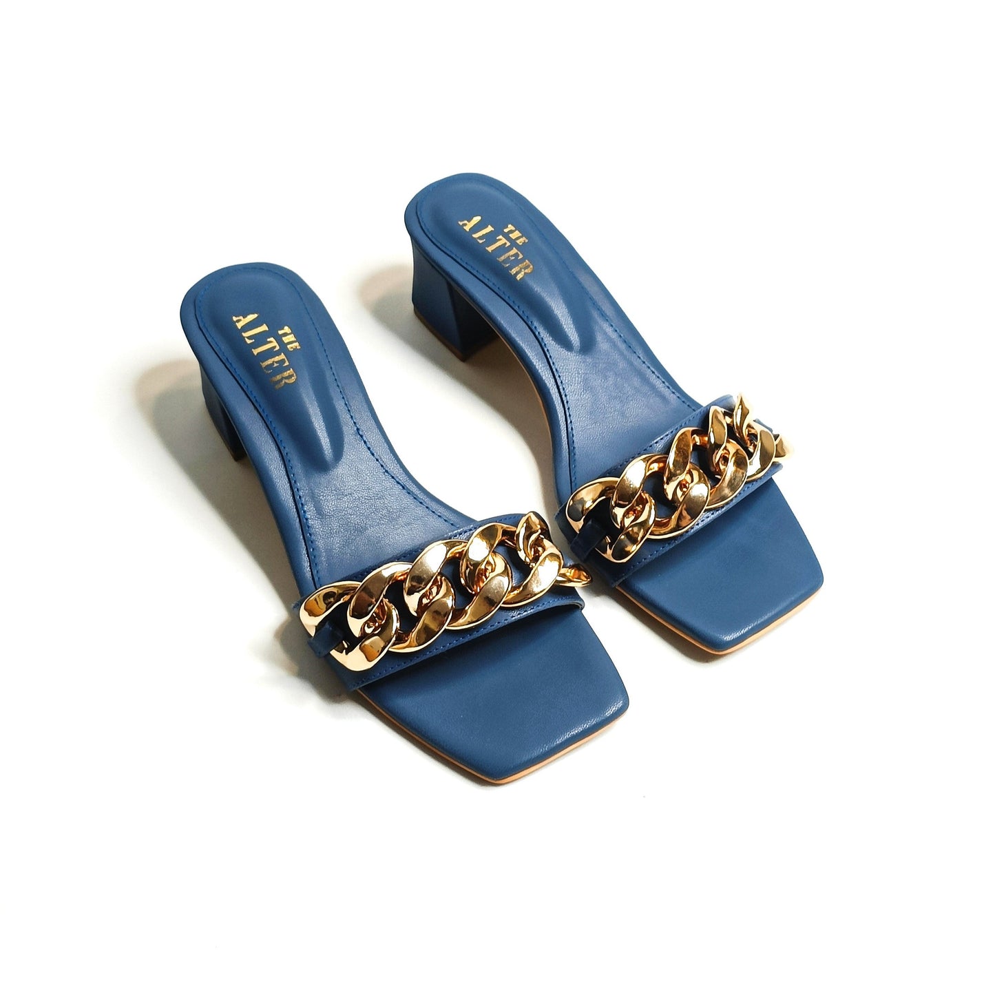 Blue Chain Block Heels