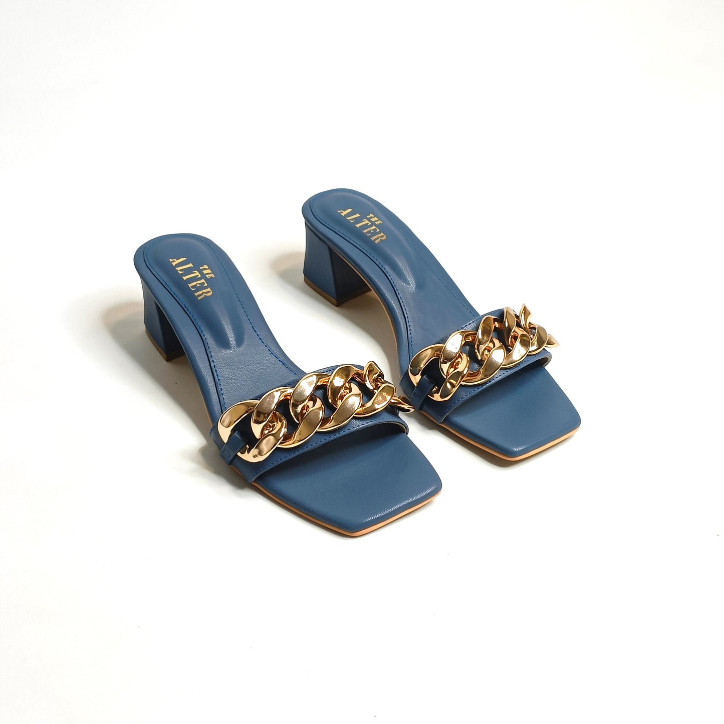 Blue Chain Block Heels