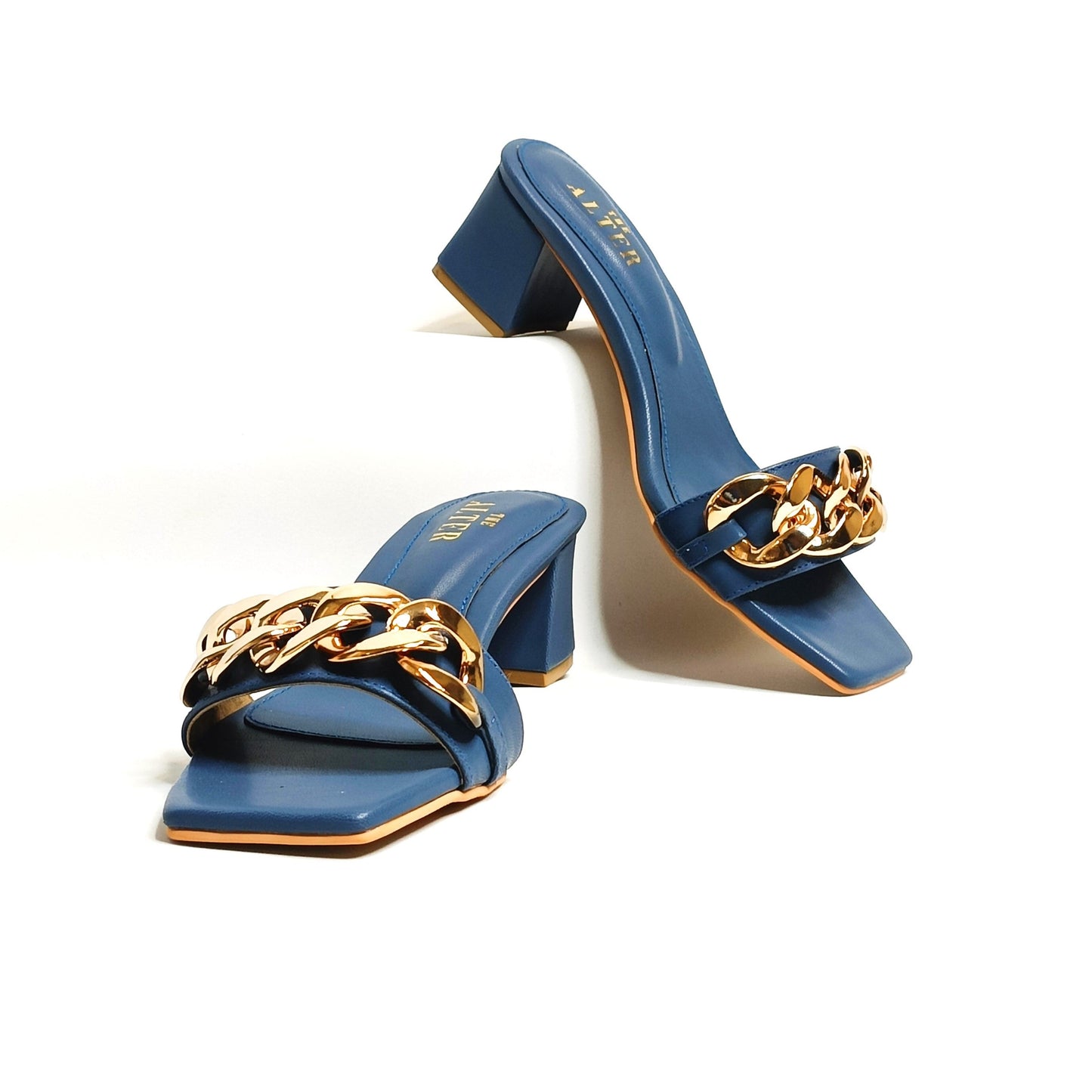 Blue Chain Block Heels