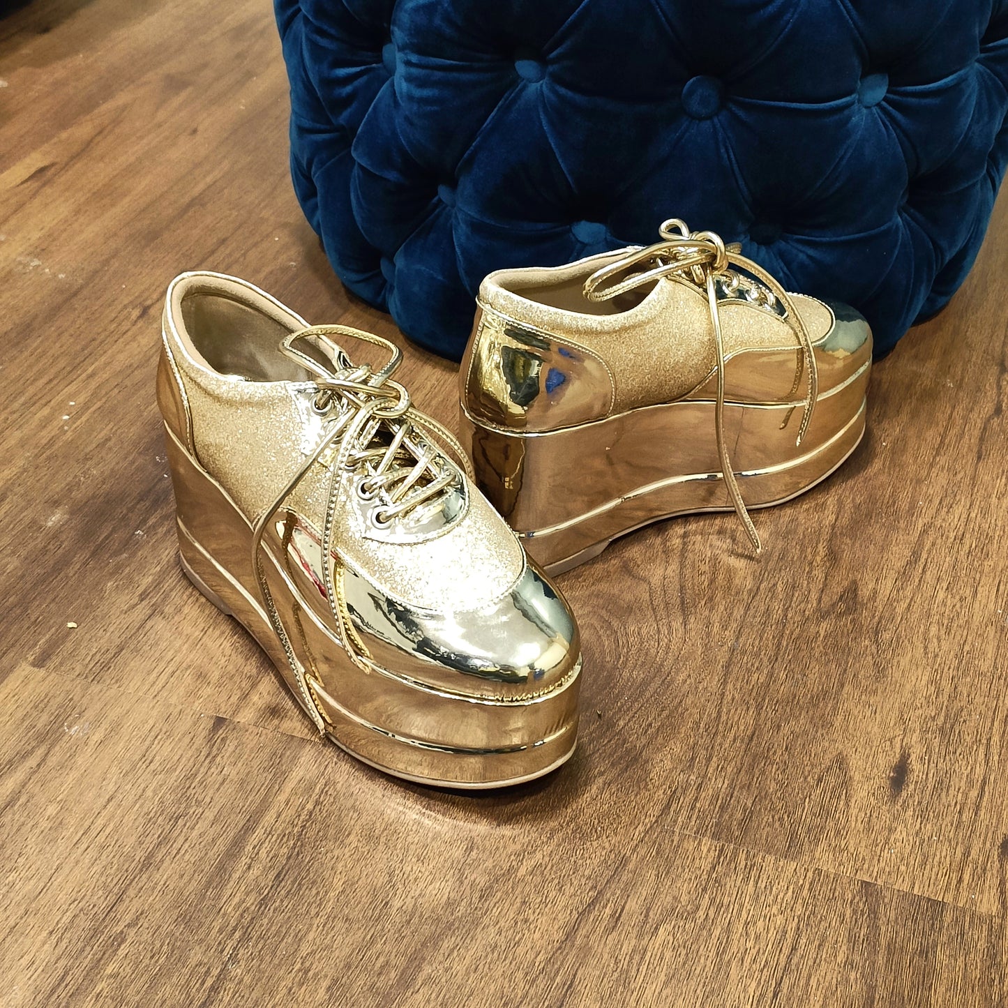 Gold Shimmer Metallic Platform Sneakers