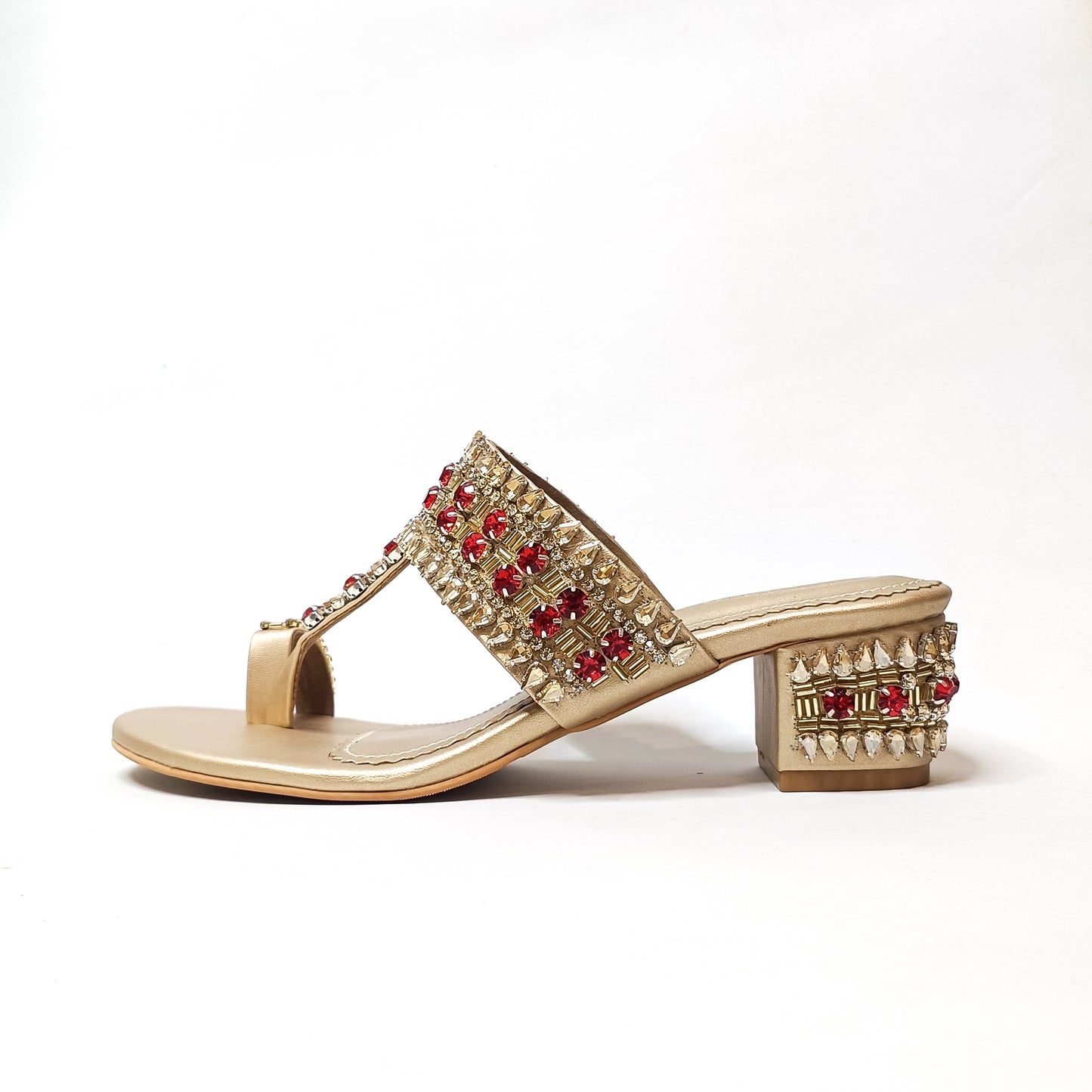 Ira Gold Embellished Block Heels